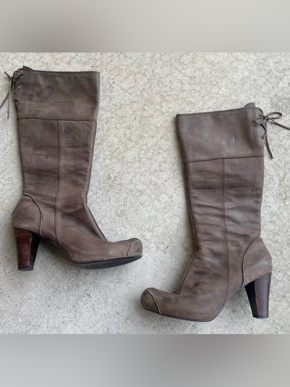 Vintage Leather Lace Up Heeled Mid Calf Boots Taupe 37 6.5 Bratz Fairy Grunge